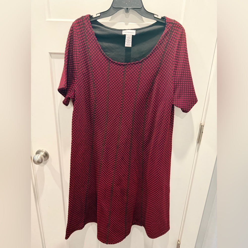 Catherines Plus Size 0X 14/16W Red Black Polka Dot Dress Short Sleeve Swing Fit